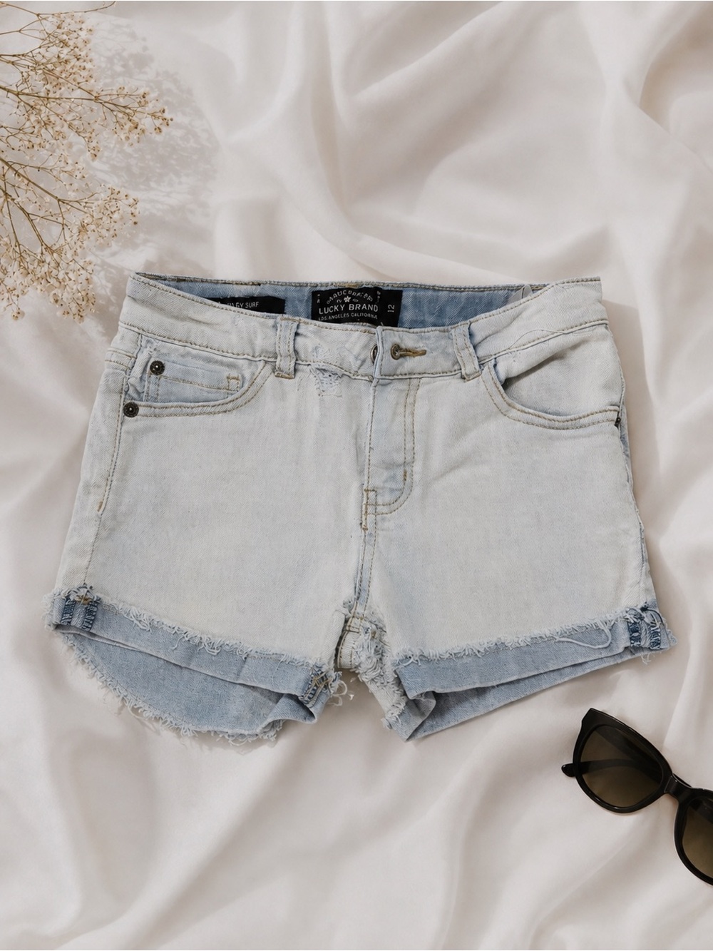 Lucky Brand Light Blue Denim Girls' Frayed Hem Shorts
